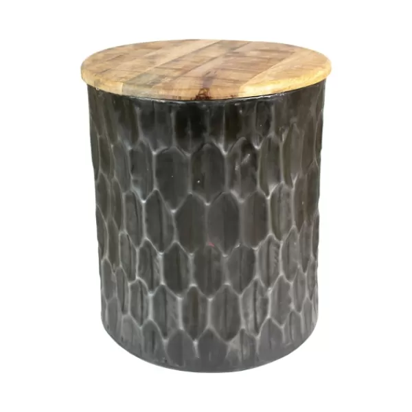 Accent & End Tables-Kirkland's Home Pressed Metal Drum Storage Accent Table Black