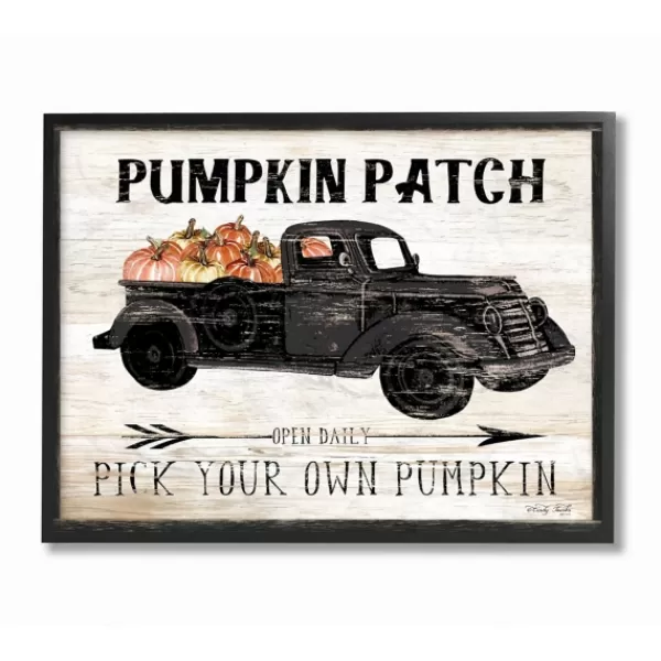 Wall Quotes & Signs-Kirkland's Home Pumpkin Patch Black Truck Framed Giclee Art Print Ivory/Black