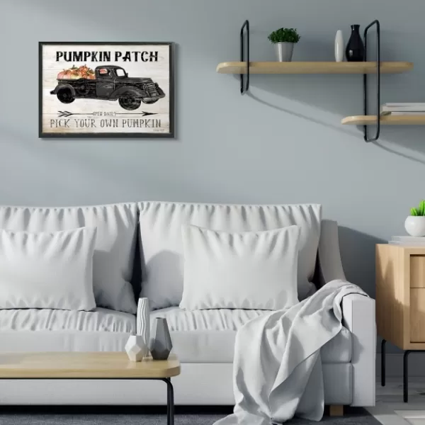 Wall Quotes & Signs-Kirkland's Home Pumpkin Patch Black Truck Framed Giclee Art Print Ivory/Black