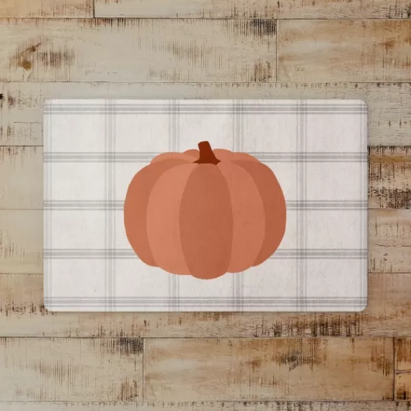 Kitchen & Floor Mats-Kirkland's Home Pumpkins On Plaid Floor Mat Orange/Gray