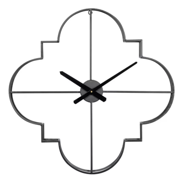 Clocks-Kirkland's Home Quatrefoil Iron Cut-Out Wall Clock Black