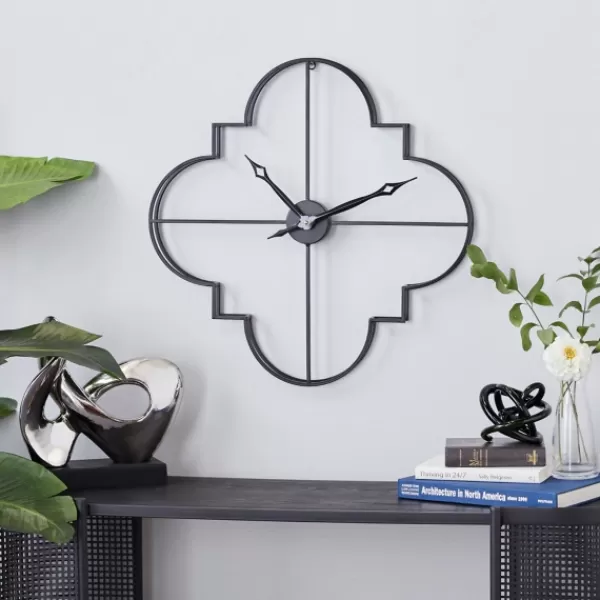 Clocks-Kirkland's Home Quatrefoil Iron Cut-Out Wall Clock Black