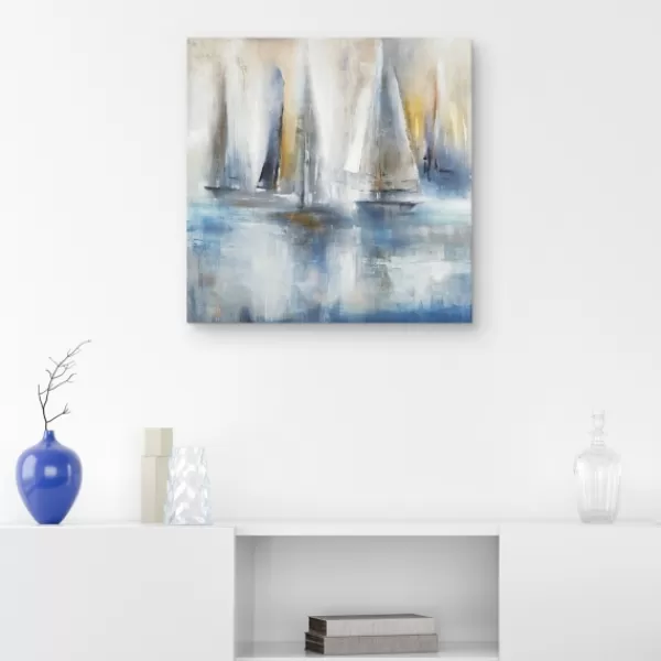 Canvas Art-Kirkland's Home Quiet Wind Canvas Art Print, 30X30 In. White/Blue/Gold