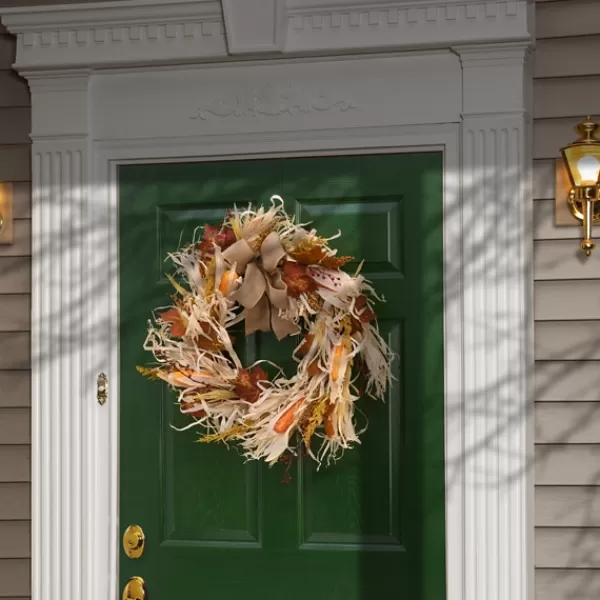 Wreaths-Kirkland's Home Raffia Corn Husk Maple Harvest Wreath Ivory/Orange