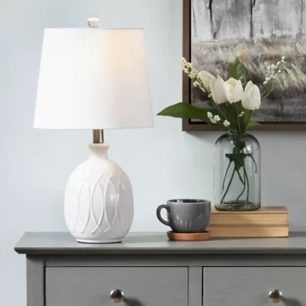 Table Lamps-Kirkland's Home Raised Geometric Table Lamp White