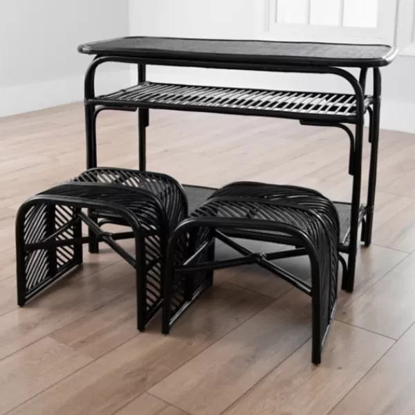 Console Tables-Kirkland's Home Rattan 3-Pc. Nesting Table Set Black