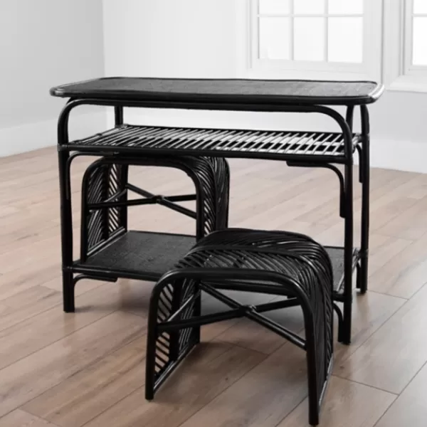 Console Tables-Kirkland's Home Rattan 3-Pc. Nesting Table Set Black