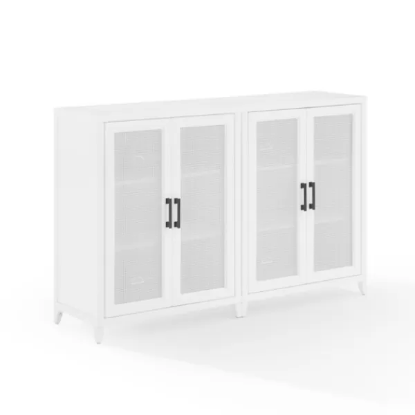 Tv Stands & Media Consoles-Kirkland's Home Rattan 4-Doors Wood Cabinet White