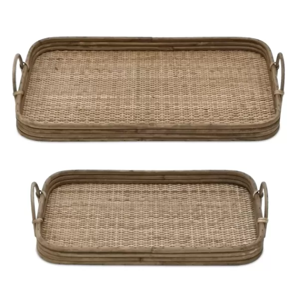 Decorative Trays-Kirkland's Home Rattan And Wood Decorative Trays, Set Of 2 Brown