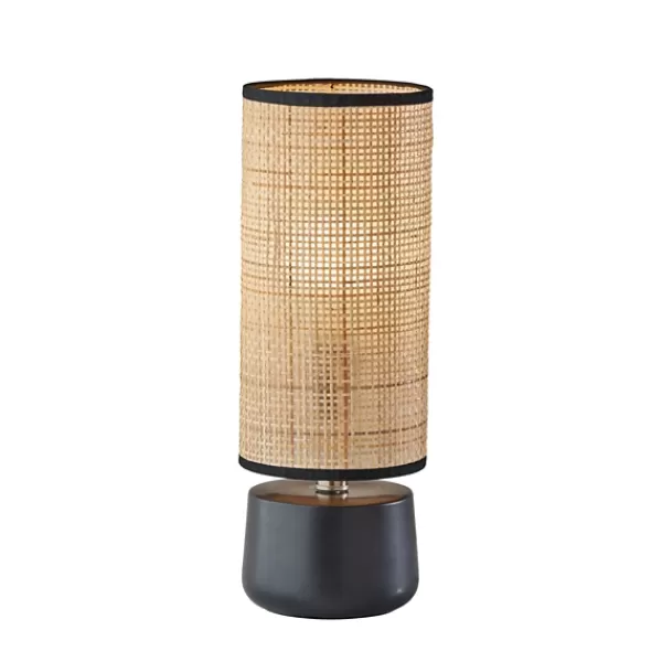 Table Lamps-Kirkland's Home Rattan Cylinder Shade Black Base Table Lamp Black/Tan