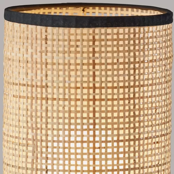 Table Lamps-Kirkland's Home Rattan Cylinder Shade Black Base Table Lamp Black/Tan