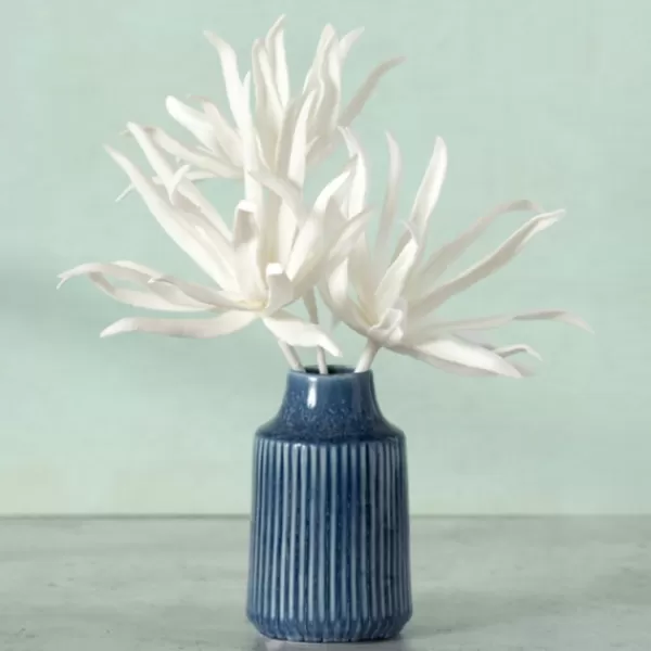 Vases-Kirkland's Home Reactive Ribbed Vase, 7 In. Blue