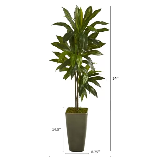 Trees & Topiaries-Kirkland's Home Real Touch Dracaena Tree In Green Planter, 4.5 Ft.