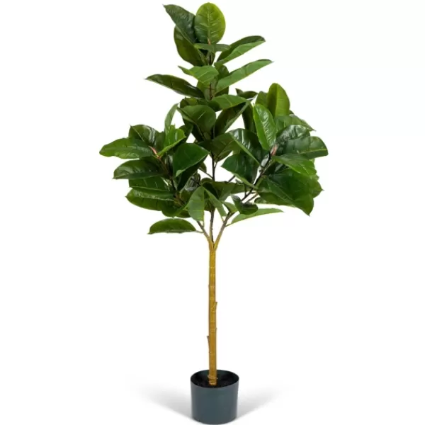 Trees & Topiaries-Kirkland's Home Real Touch Rubber Tree In Black Pot, 4 Ft.