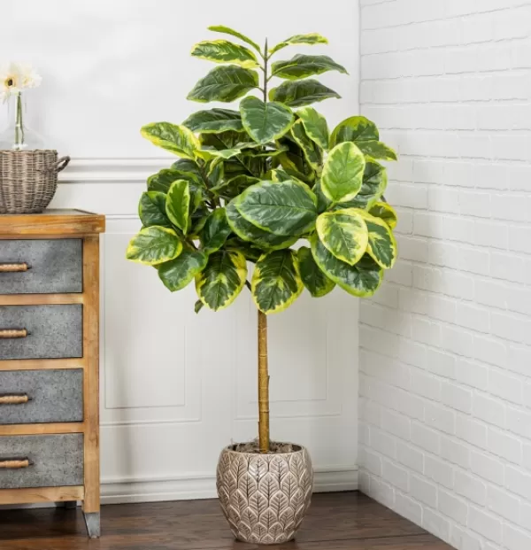 Trees & Topiaries-Kirkland's Home Real Touch Variegated Ficus Altissima Tree, 4 Ft.