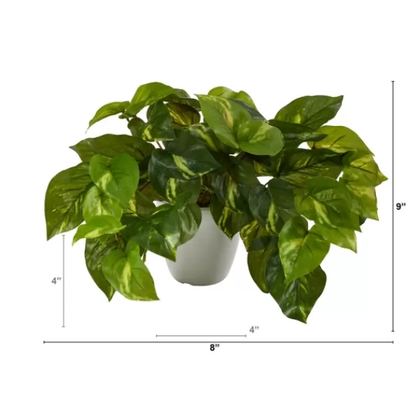 Arrangements & Greenery-Kirkland's Home Real Touch Variegated Pothos In White Planter Green/White