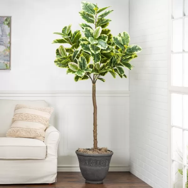 Trees & Topiaries-Kirkland's Home Real Touch Variegated Rubber Tree, 6 Ft.