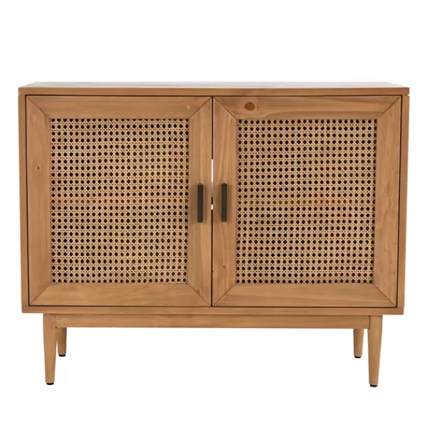 Cabinets & Sideboards-Kirkland's Home Reclaimed Pine And Woven Cane Cabinet