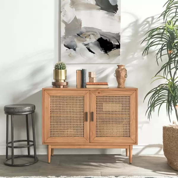 Cabinets & Sideboards-Kirkland's Home Reclaimed Pine And Woven Cane Cabinet