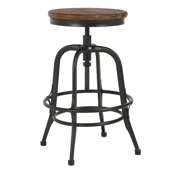 Bar Stools & Counter Height Stools-Kirkland's Home Reclaimed Pine Wood Adjustable Counter Stool Black/Brown