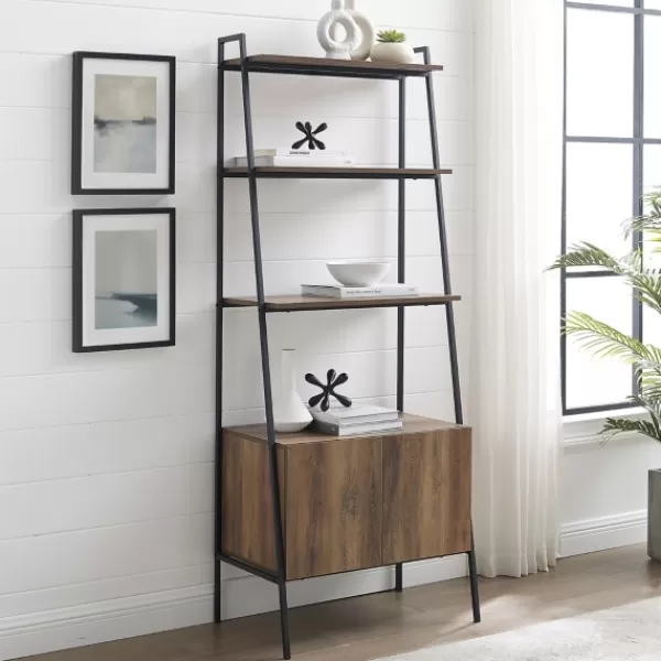 Bookshelves-Kirkland's Home Reclaimed Wood Modern Ladder Bookcase With Cabinet