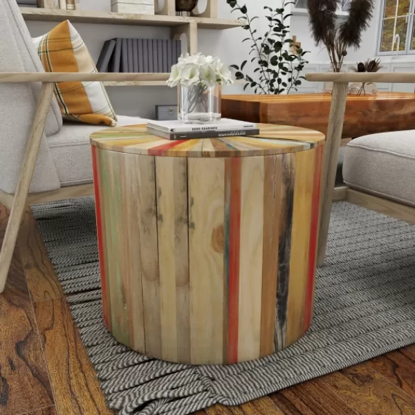 Accent & End Tables-Kirkland's Home Reclaimed Wood Round Accent Table Brown