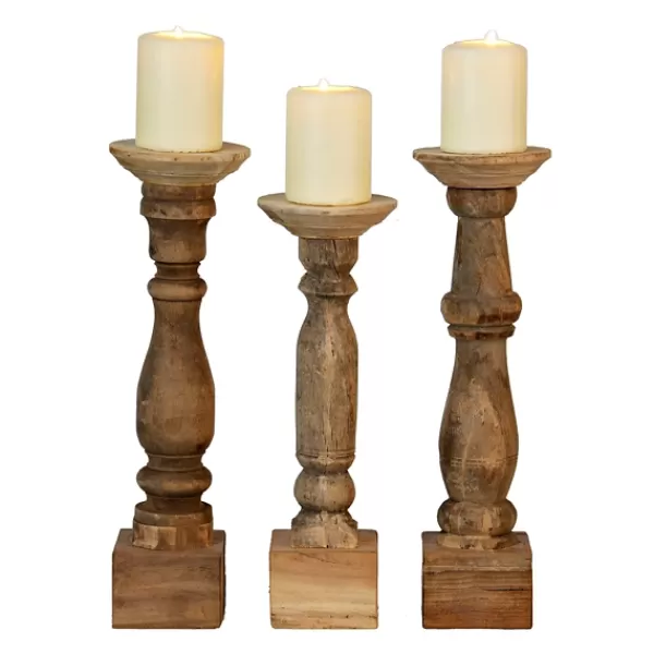 Candle Holders-Kirkland's Home Reclaimed Wooden Banister Candle Holders, Set Of 3 Tan