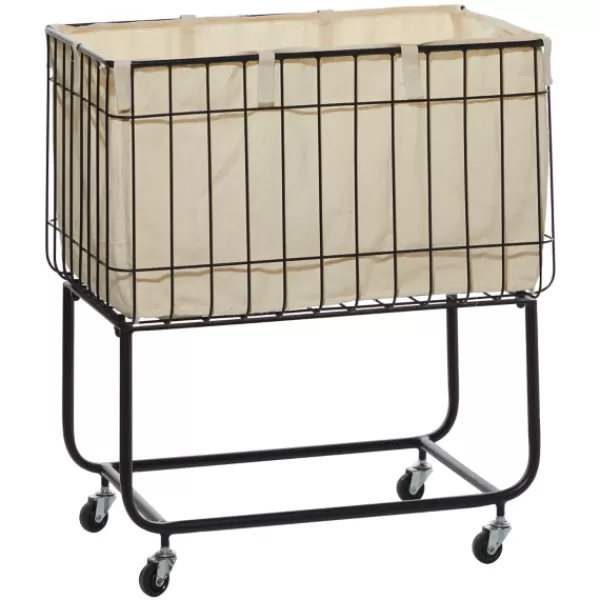 Baskets & Boxes-Kirkland's Home Rectangular Black Rolling Storage Cart Black/Ivory