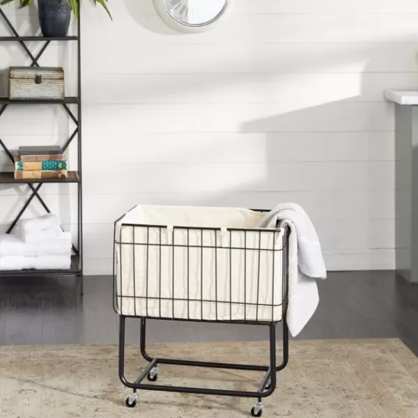 Baskets & Boxes-Kirkland's Home Rectangular Black Rolling Storage Cart Black/Ivory