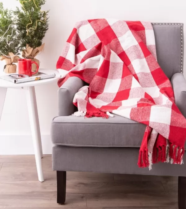 Blankets & Throws-Kirkland's Home Red And White Buffalo Check Throw Red/White