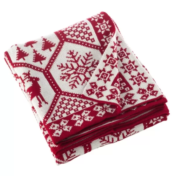 Blankets & Throws-Kirkland's Home Red And White Geometric Christmas Throw Blanket Red/White