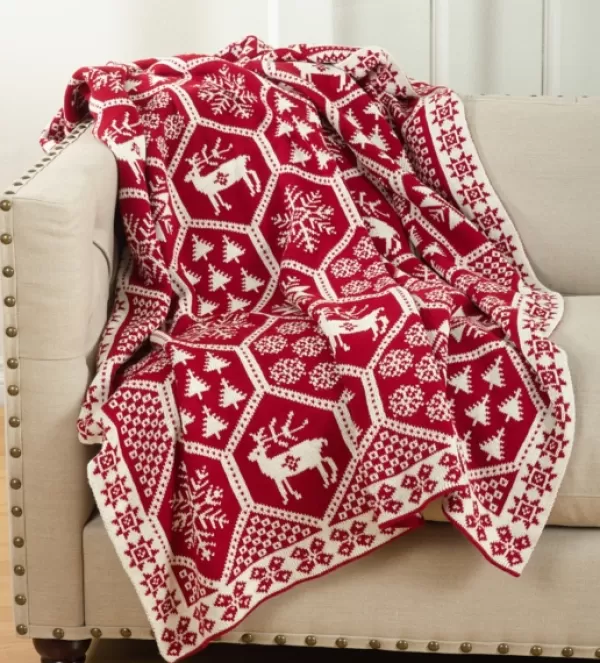 Blankets & Throws-Kirkland's Home Red And White Geometric Christmas Throw Blanket Red/White