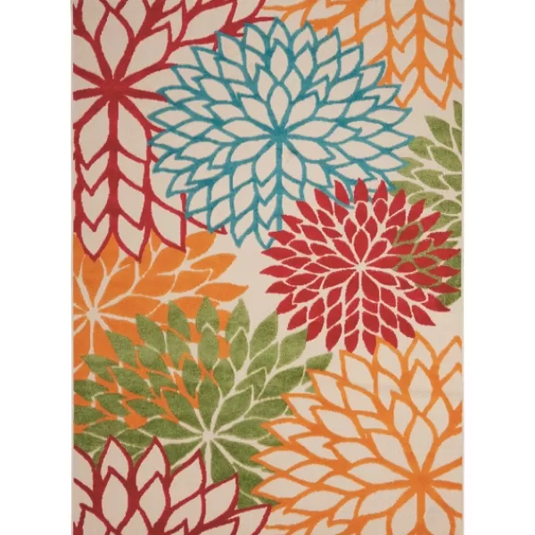Outdoor Rugs-Kirkland's Home Red Bright Floral Burst Outdoor Area Rug, 5X7 Red/Blue/Orange