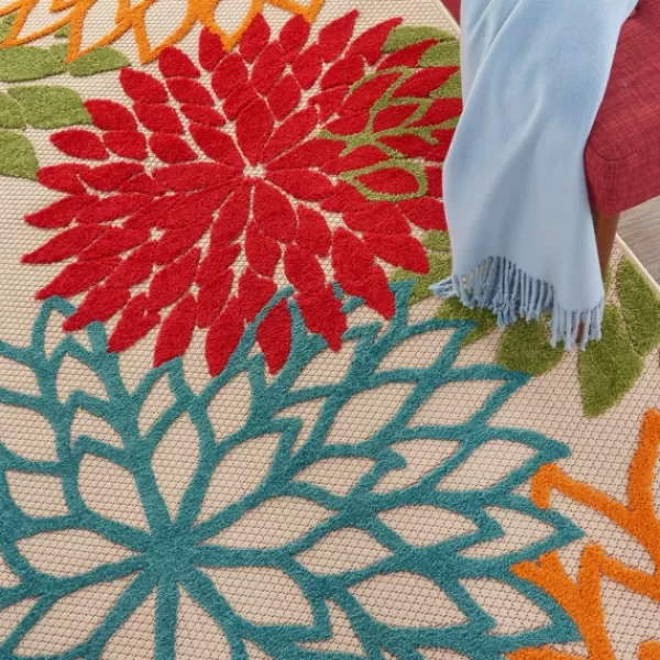 Outdoor Rugs-Kirkland's Home Red Bright Floral Burst Outdoor Area Rug, 5X7 Red/Blue/Orange