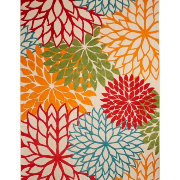 Outdoor Rugs-Kirkland's Home Red Bright Floral Burst Outdoor Area Rug, 7X10 Red/Orange/Blue
