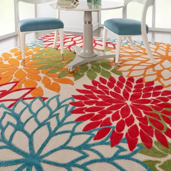 Outdoor Rugs-Kirkland's Home Red Bright Floral Burst Outdoor Area Rug, 7X10 Red/Orange/Blue
