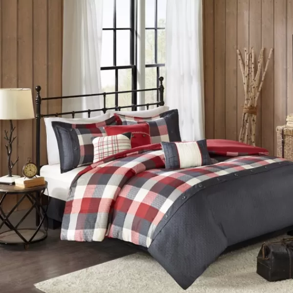 Duvets-Kirkland's Home Red Buffalo Check 6-Pc. Full/Queen Duvet Cover Set Red/Gray