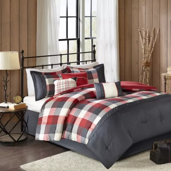 Comforters-Kirkland's Home Red Buffalo Check King 7-Pc. Comforter Set Red/White/Gray