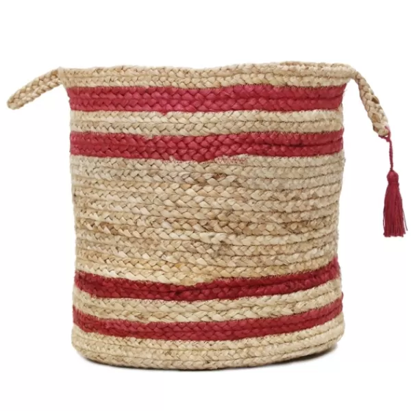 Baskets & Boxes-Kirkland's Home Red Double Stripe Jute Basket With Handles, 17 In. Tan/Red