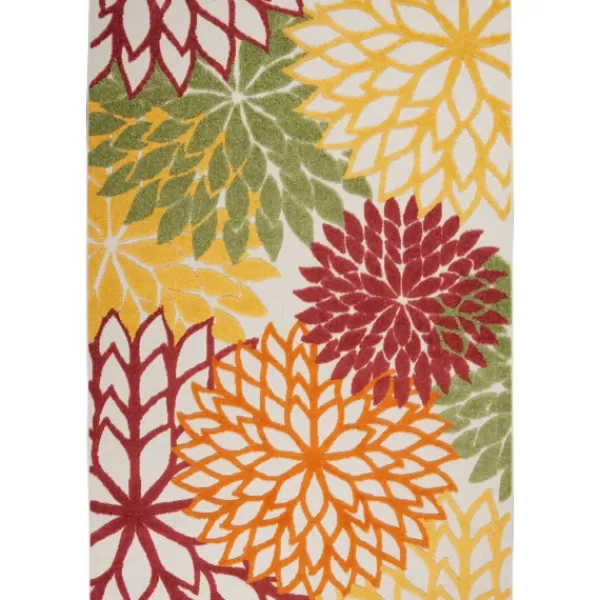 Outdoor Rugs-Kirkland's Home Red Floral Burst Outdoor Area Rug, 5X7 Red/Orange/Green