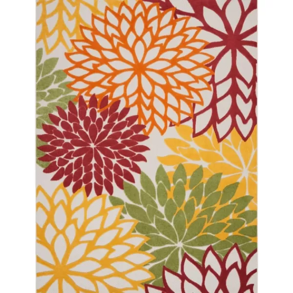 Outdoor Rugs-Kirkland's Home Red Floral Burst Outdoor Area Rug, 7X10 Red/Orange/Green