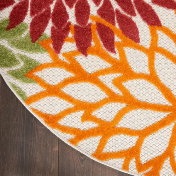 Outdoor Rugs-Kirkland's Home Red Floral Burst Outdoor Round Area Rug, 5 Ft. Red/Orange/Green