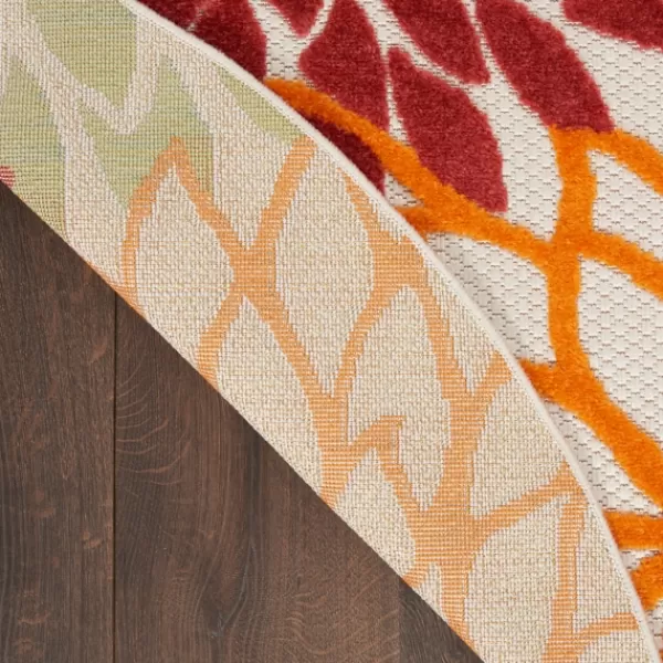 Outdoor Rugs-Kirkland's Home Red Floral Burst Outdoor Round Area Rug, 5 Ft. Red/Orange/Green