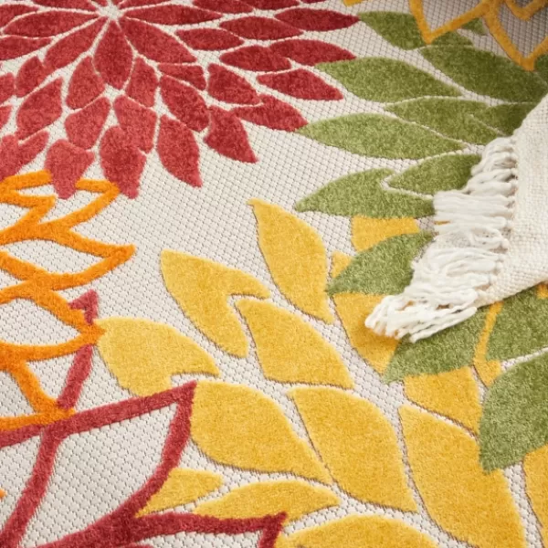 Outdoor Rugs-Kirkland's Home Red Floral Burst Outdoor Round Area Rug, 5 Ft. Red/Orange/Green
