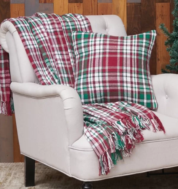 Blankets & Throws-Kirkland's Home Red Green White Traditional Plaid Throw Blanket Red/Green