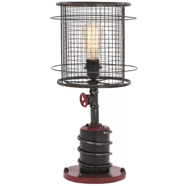 Table Lamps-Kirkland's Home Red Iron Cage Shade Edison Table Lamp Black