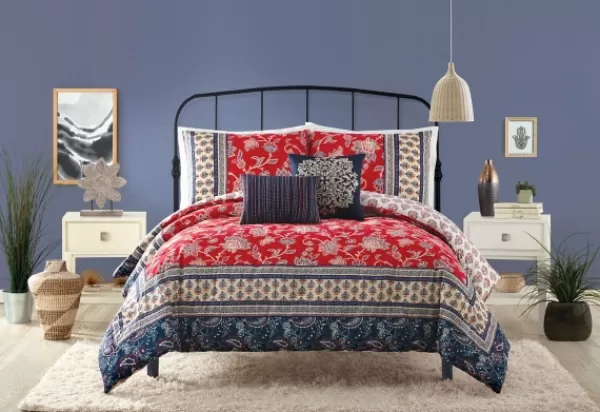 Comforters-Kirkland's Home Red Navy Marbella King 5-Pc. Comforter Set Red/Blue