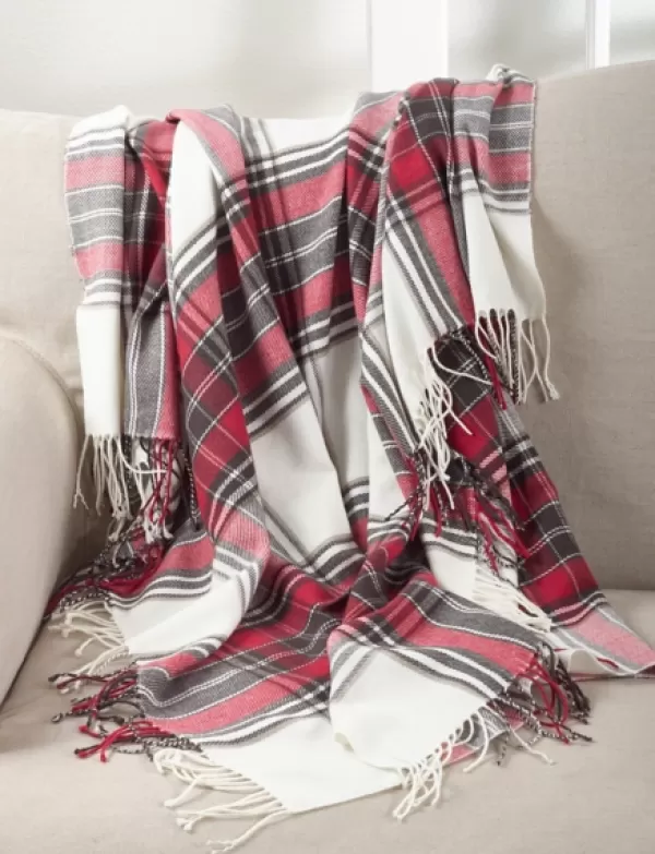 Blankets & Throws-Kirkland's Home Red Simple Plaid Throw With Tassels Red/White