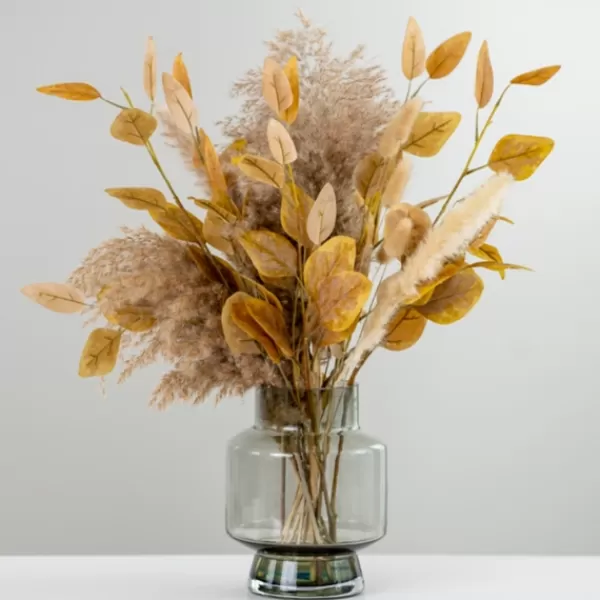 Arrangements & Greenery-Kirkland's Home Reeds And Leaves Arrangement In Glass Vase Tan/Yellow