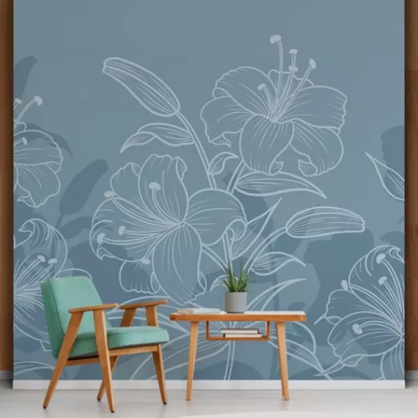 Wall Murals & Wall Decals-Kirkland's Home Regent Gray Floral Peel And Stick Wall Mural Blue